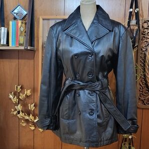 Comint Black Leather Trench Size Large